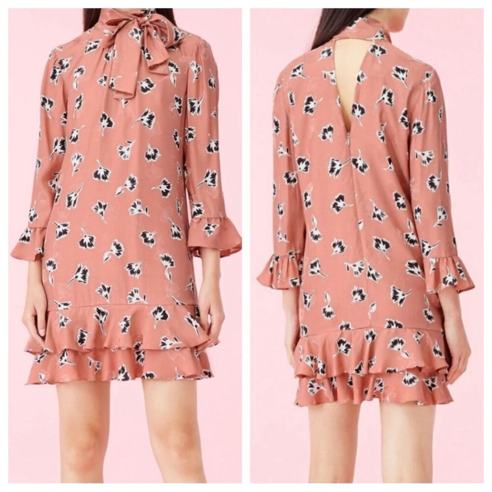 Rebecca Taylor | Women’s Silk Ikat Paintbrush Ruffle Dress High Neck Tie Flowy 8